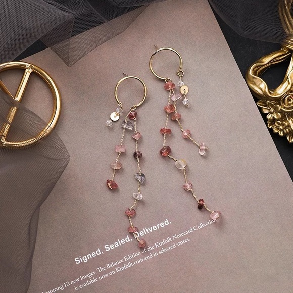 Sterling Silver Raw Cut Gemstones Tassel Earrings - Picture 7 of 8